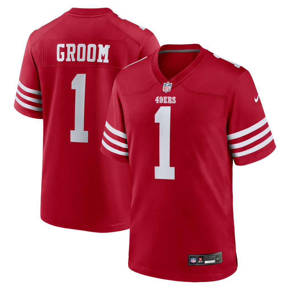 Men's San Francisco 49ers Number 1 Groom Nike Scarlet Game Jersey - Image 1