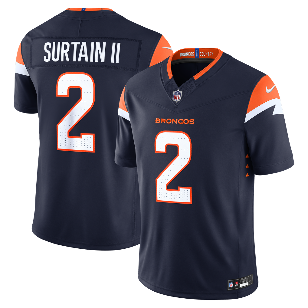 Men's Denver Broncos Patrick Surtain II Nike Navy Alternate Vapor F.U.S.E. Stitched Limited Jersey - Image 1
