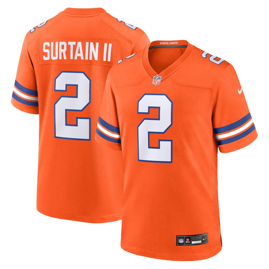 Men's Denver Broncos Patrick Surtain II Nike Orange Mile High Collection 1977 Throwback Player Game Jersey - Image 1