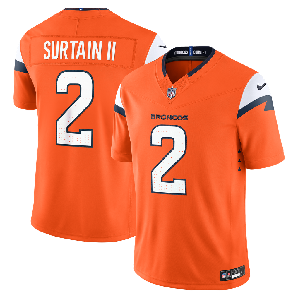 Men's Denver Broncos Patrick Surtain II Nike Orange Team Vapor F.U.S.E. Stitched Limited Jersey - Image 1