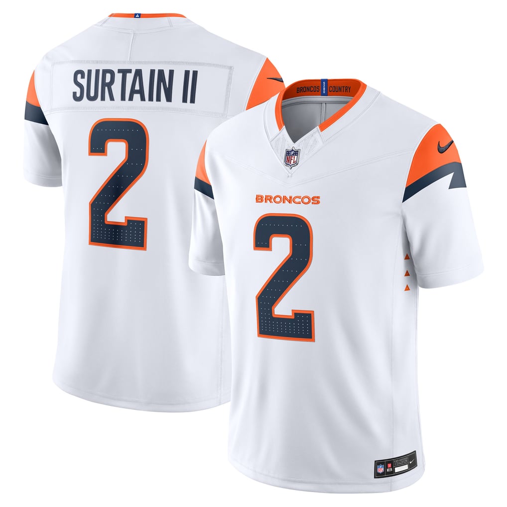 Men's Denver Broncos Patrick Surtain II Nike White Vapor F.U.S.E. Stitched Limited Jersey - Image 2
