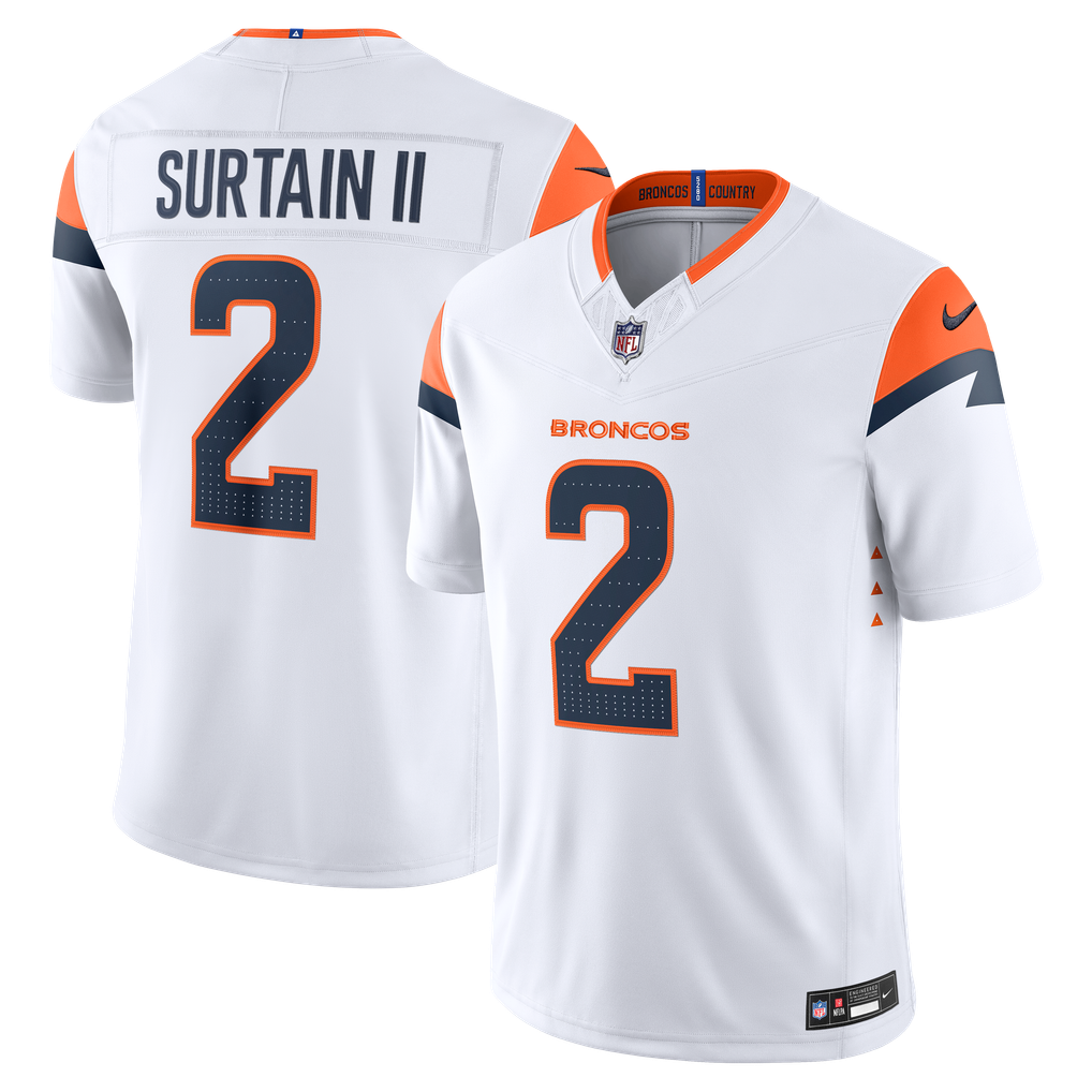 Men's Denver Broncos Patrick Surtain II Nike White Vapor F.U.S.E. Stitched Limited Jersey - Image 1