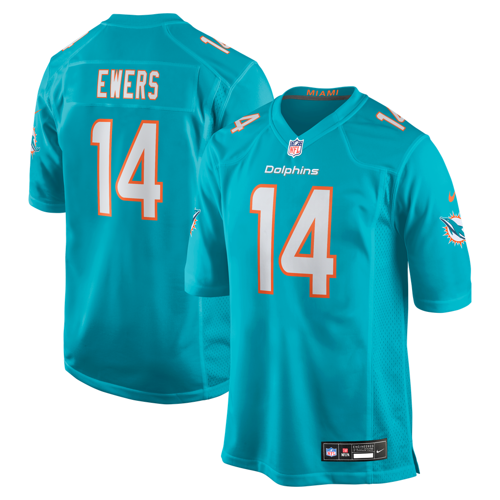 Men's Miami Dolphins Quinn Ewers Nike  Aqua Team Game Jersey - Image 2