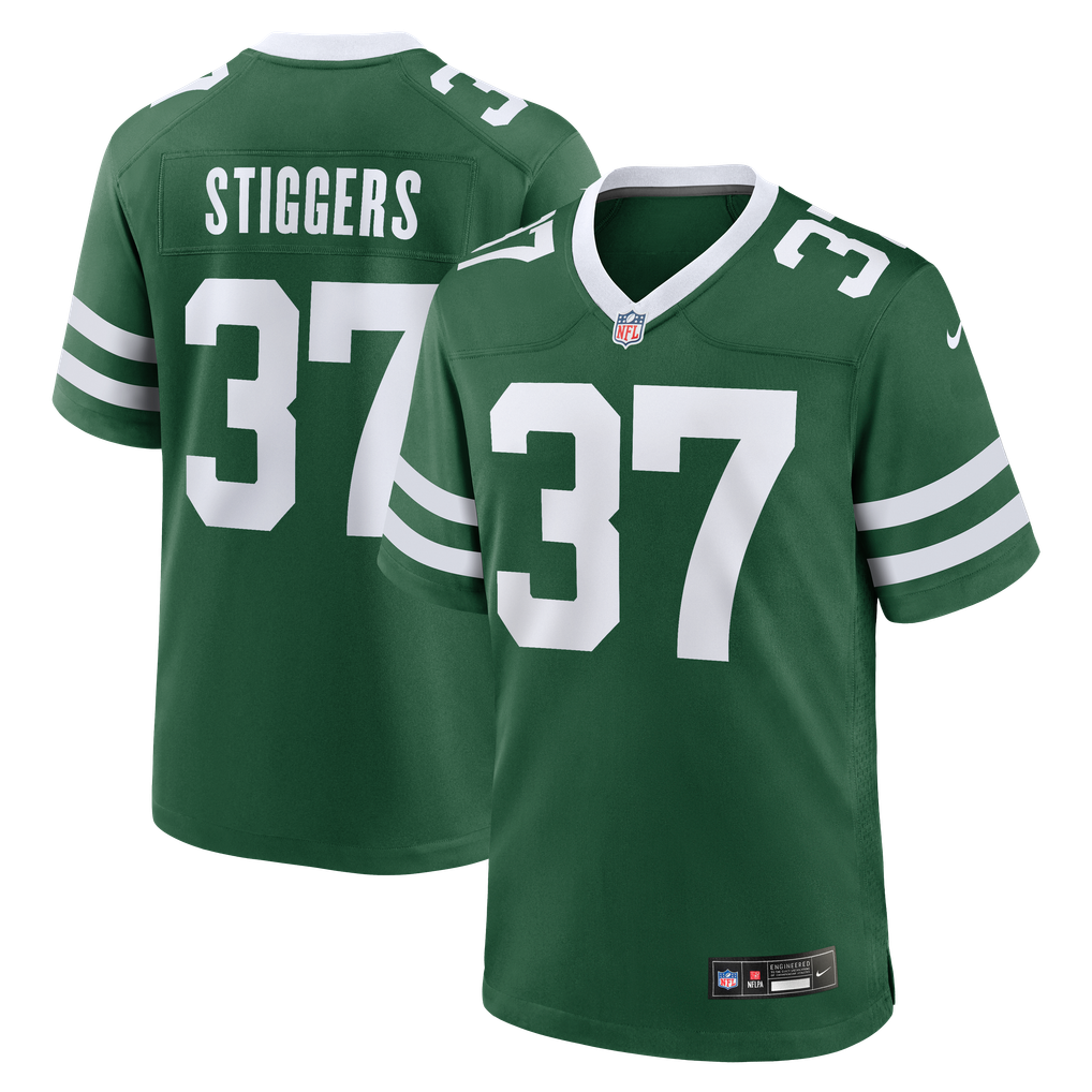 Men's New York Jets Qwan'tez Stiggers Nike Legacy Green Team Game Jersey - Image 1