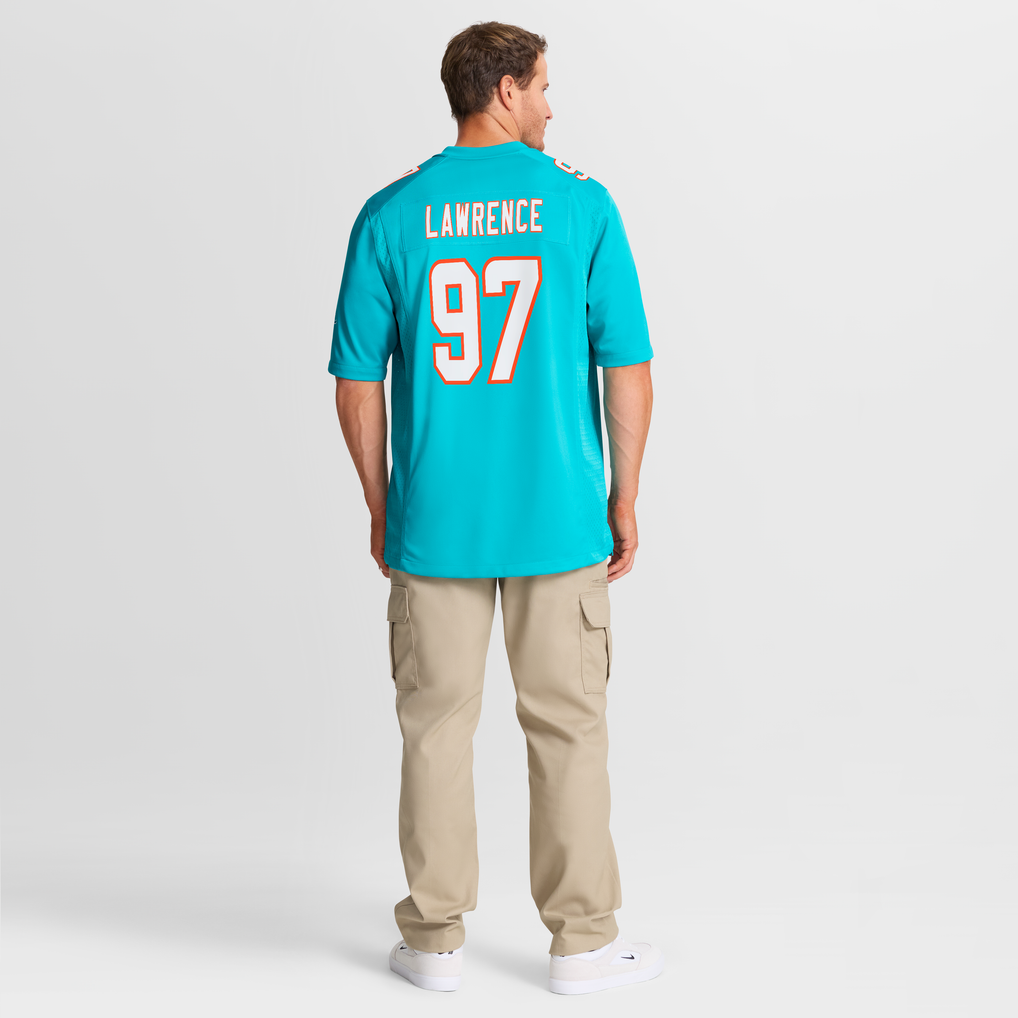 Men's Miami Dolphins Rashard Lawrence Nike  Aqua Team Game Jersey - Image 9