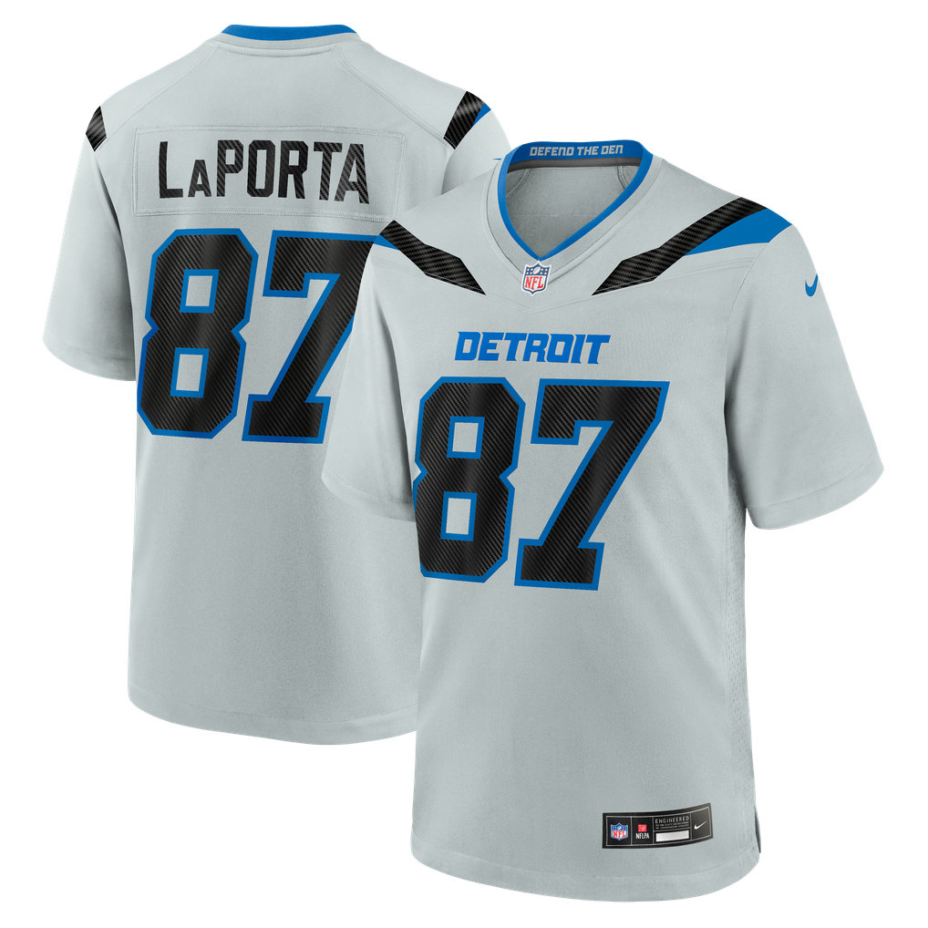 Men's Detroit Lions Sam LaPorta Nike Silver 2026 Rivalries Collection Game Jersey - Image 2
