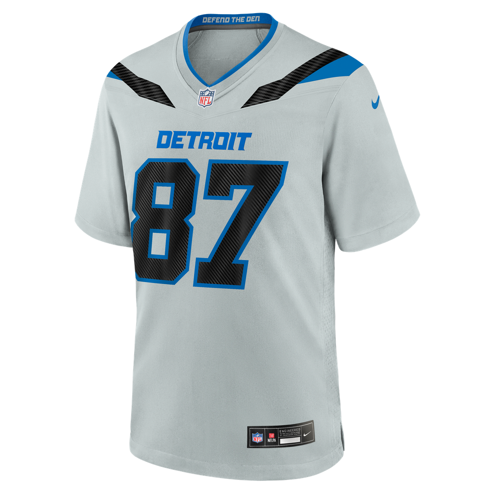 Men's Detroit Lions Sam LaPorta Nike Silver 2026 Rivalries Collection Game Jersey - Image 3