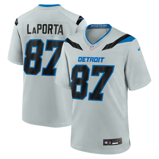 Men's Detroit Lions Sam LaPorta Nike Silver 2026 Rivalries Collection Game Jersey - Image 1