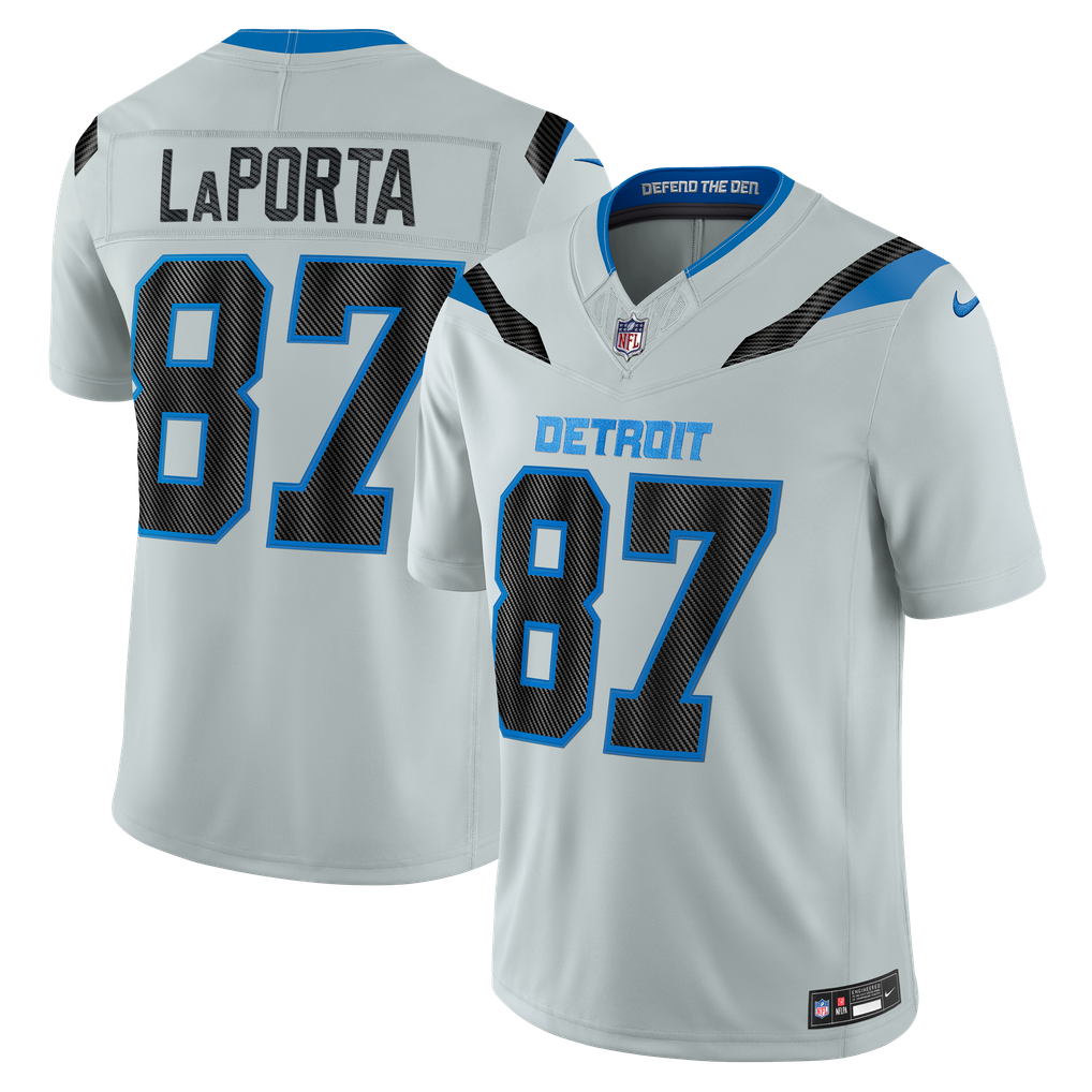 Men's Detroit Lions Sam LaPorta Nike Silver 2026 Rivalries Collection Stitched Limited Jersey - Image 2