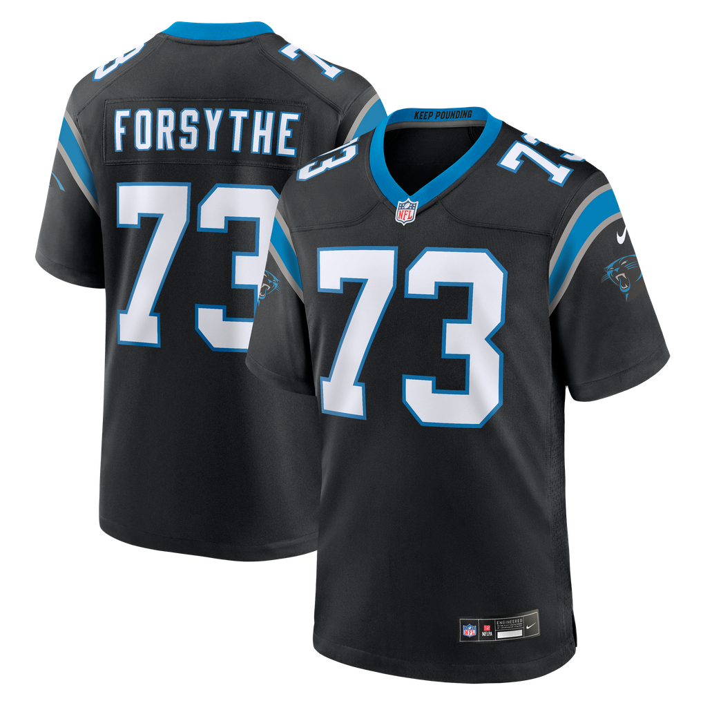 Men's Carolina Panthers Stone Forsythe Nike Black Team Game Jersey - Image 2