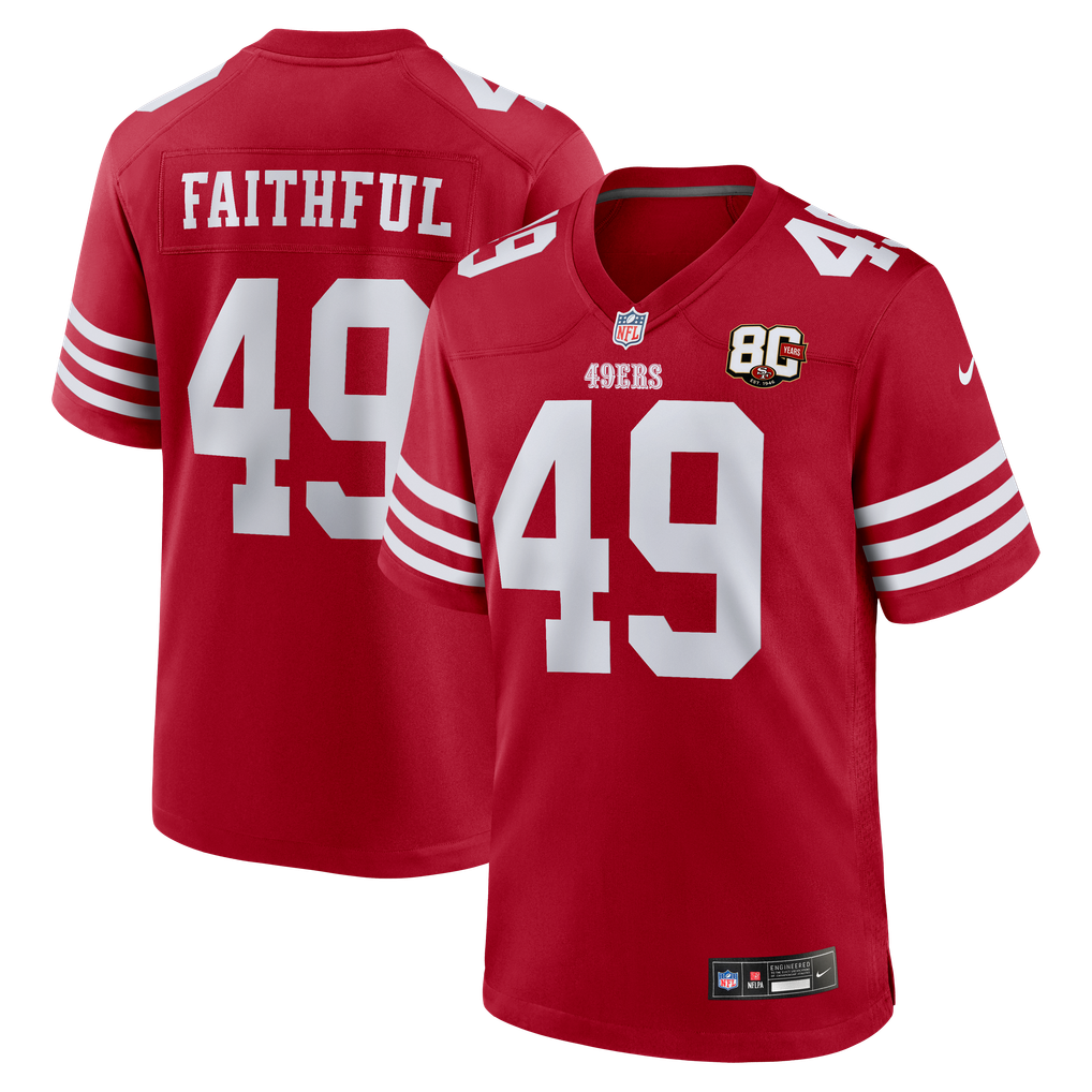 Men's San Francisco 49ers The Faithful Nike Scarlet 80th Anniversary Game Jersey - Image 2