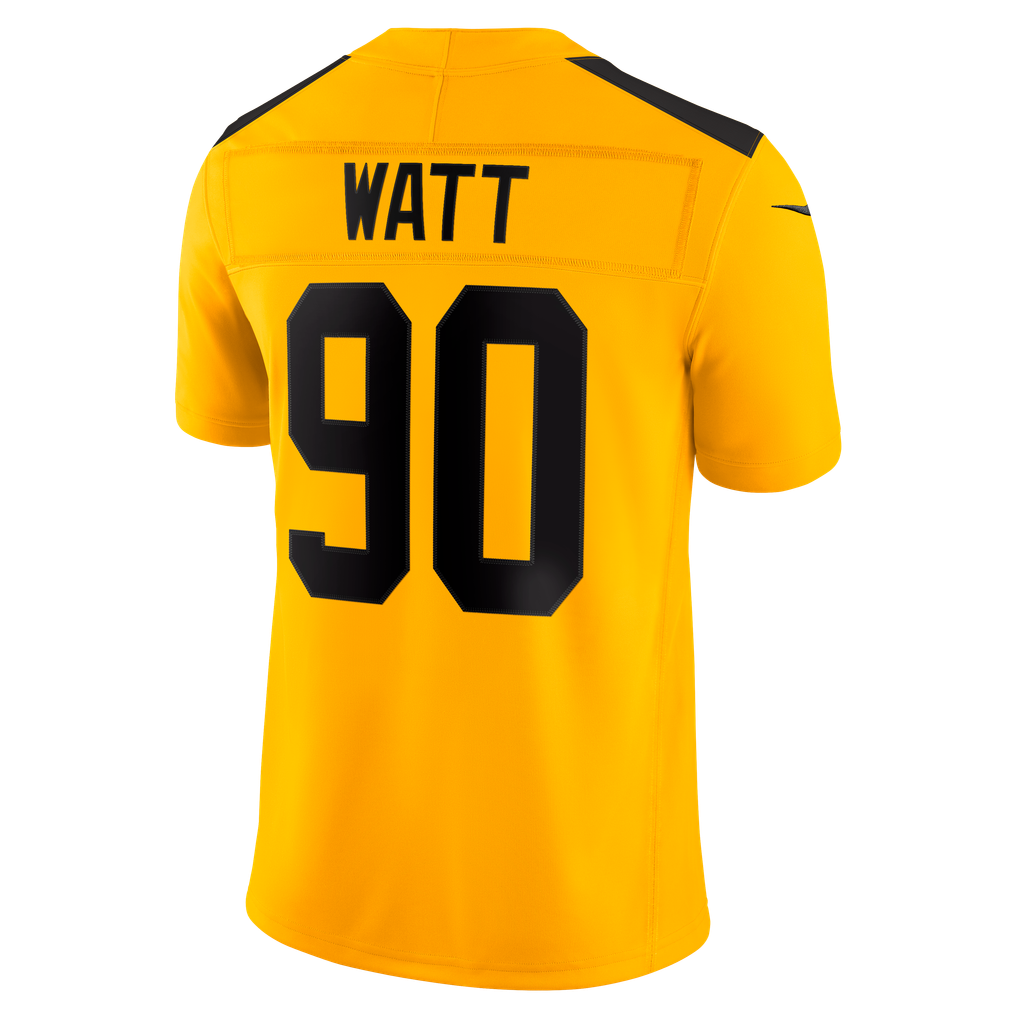 Men's Pittsburgh Steelers T.J. Watt Nike Gold Alternate Vapor F.U.S.E. Stitched Limited Jersey - Image 4
