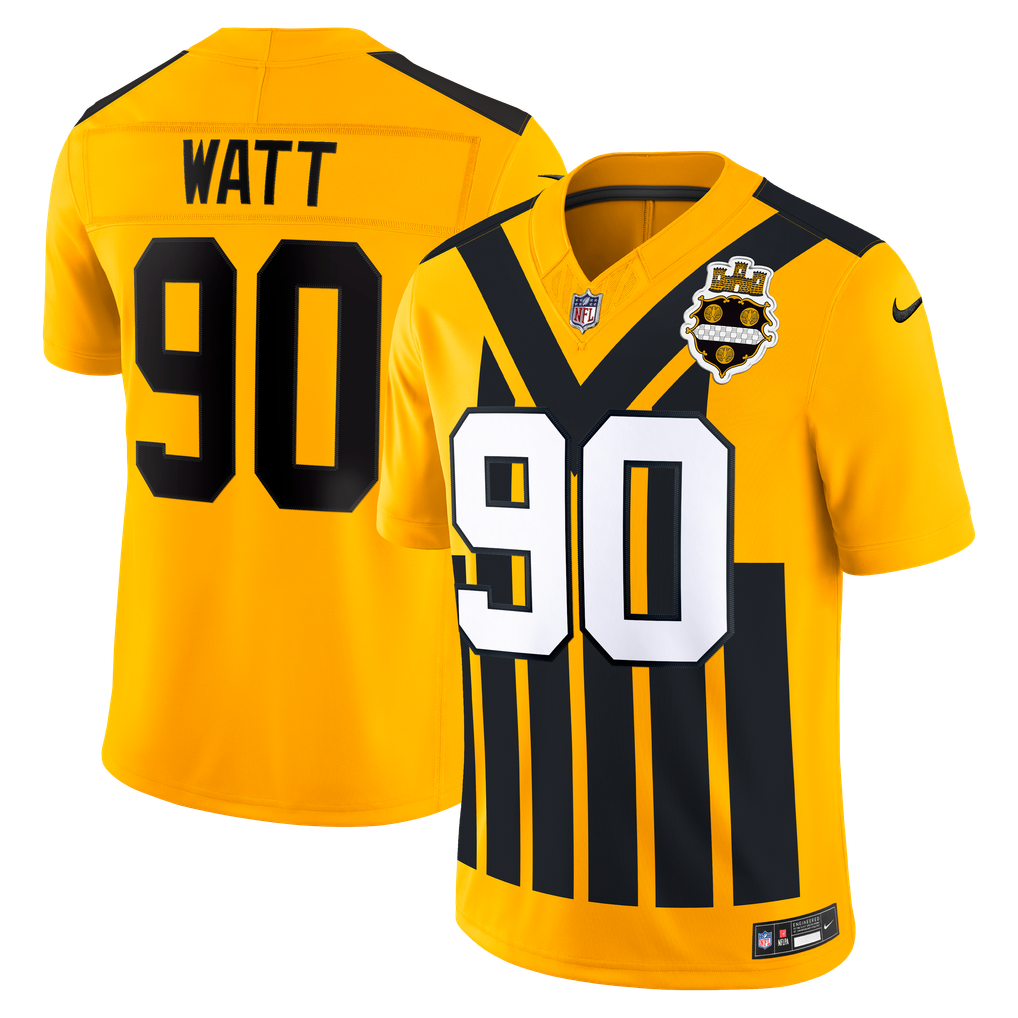 Men's Pittsburgh Steelers T.J. Watt Nike Gold Alternate Vapor F.U.S.E. Stitched Limited Jersey - Image 1