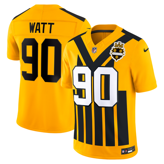 Men's Pittsburgh Steelers T.J. Watt Nike Gold Alternate Vapor F.U.S.E. Stitched Limited Jersey - Image 1