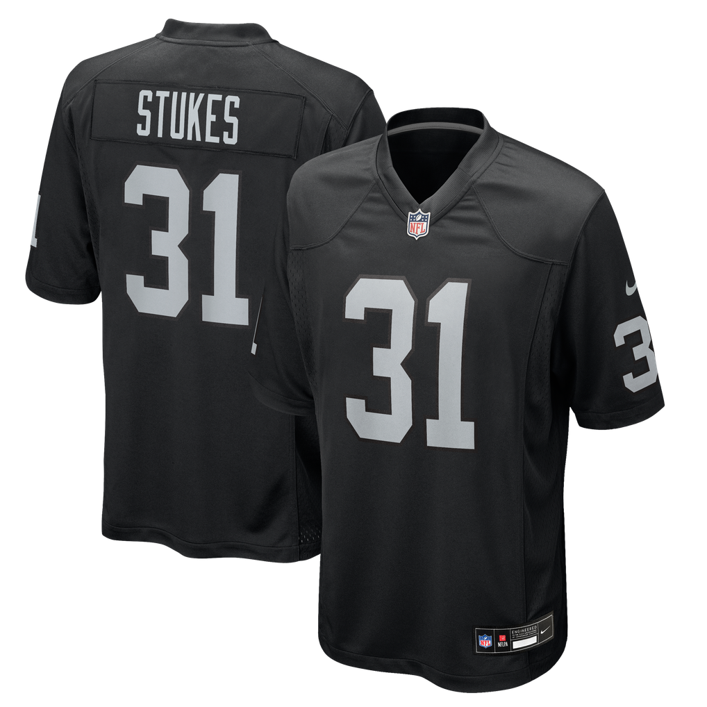 Men's Las Vegas Raiders Treydan Stukes Nike Black Team Game Jersey - Image 1