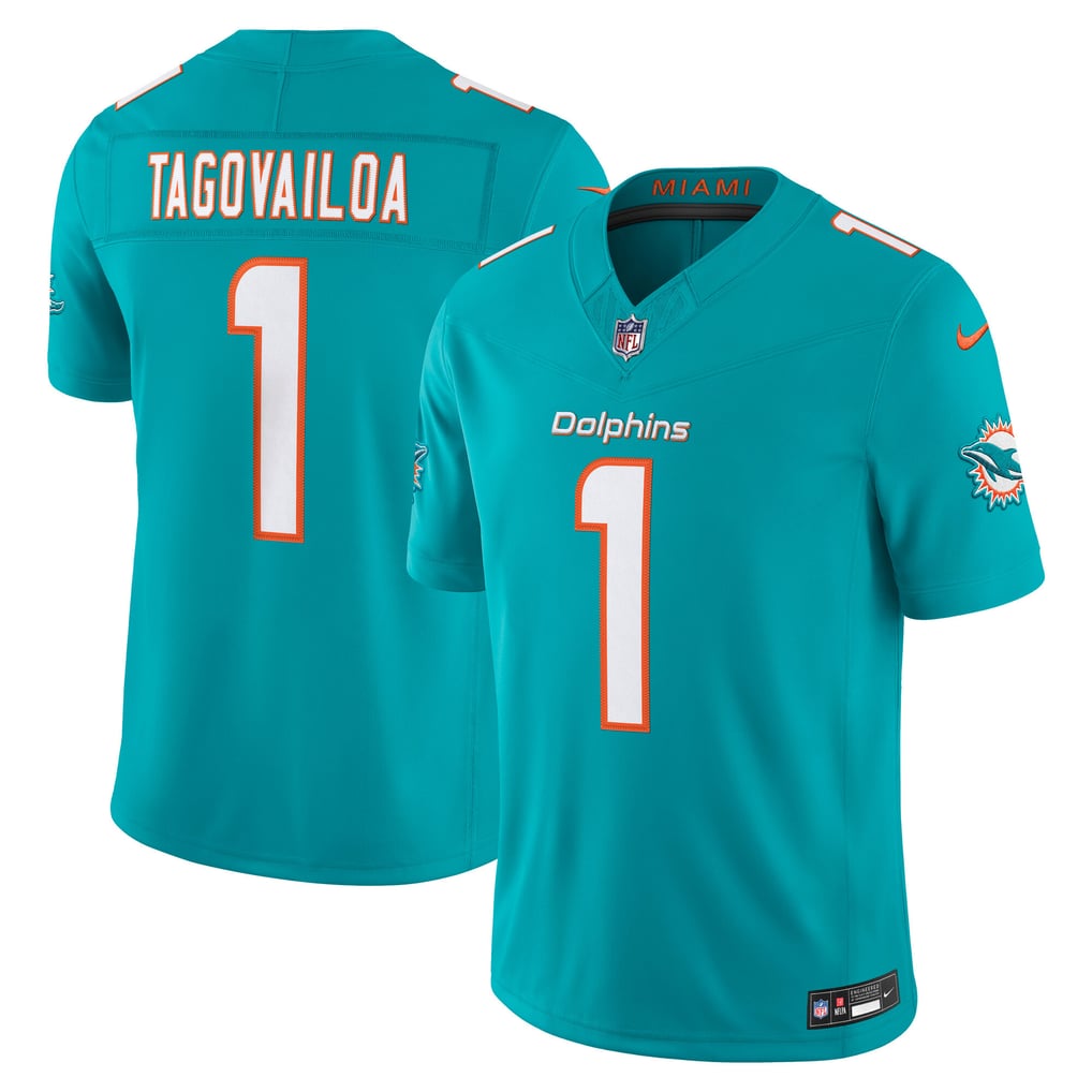 Men's Miami Dolphins Tua Tagovailoa Nike Aqua Team Vapor F.U.S.E. Stitched Limited Jersey - Image 2