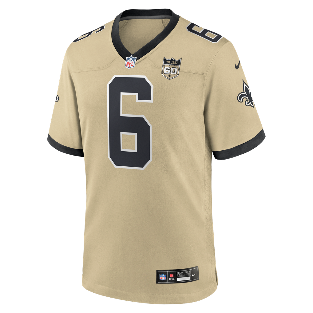 Men's New Orleans Saints Tyler Shough Nike Gold Alternate 60th Season Game Jersey
 - Image 3