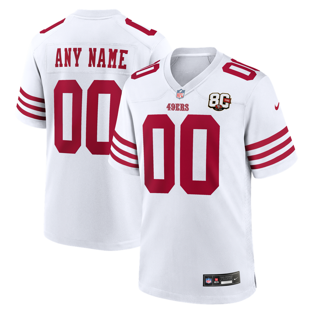 Men's San Francisco 49ers Nike White 80th Anniversary Custom Game Jersey - Image 1
