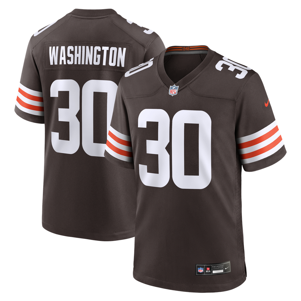 Men's Cleveland Browns Zion Washington Nike Brown Team Game Jersey - Image 2