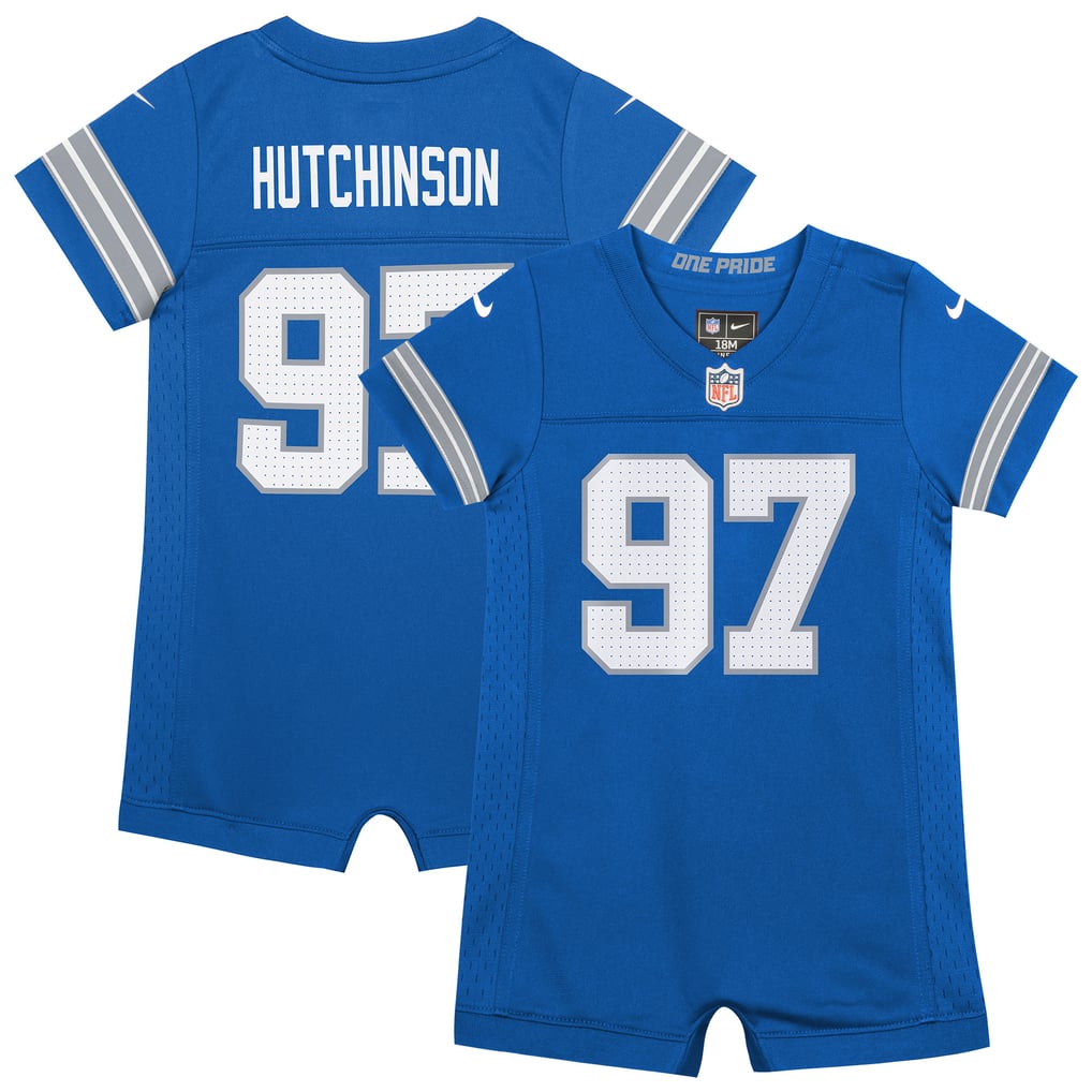 Newborn Detroit Lions Aidan Hutchinson Nike Blue Romper Game Jersey - Image 2