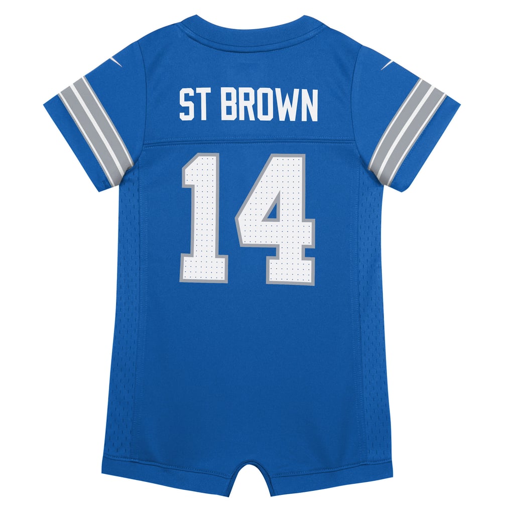 Newborn Detroit Lions Amon-Ra St. Brown Nike Blue Romper Game Jersey - Image 4