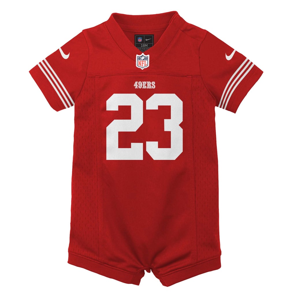 Newborn San Francisco 49ers Christian McCaffrey Nike Scarlet Romper Game Jersey - Image 3