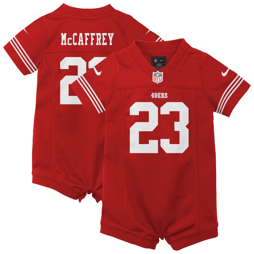 Newborn San Francisco 49ers Christian McCaffrey Nike Scarlet Romper Game Jersey - Image 1