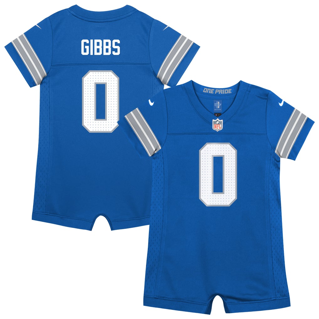 Newborn Detroit Lions Jahmyr Gibbs Nike Blue Romper Game Jersey - Image 2