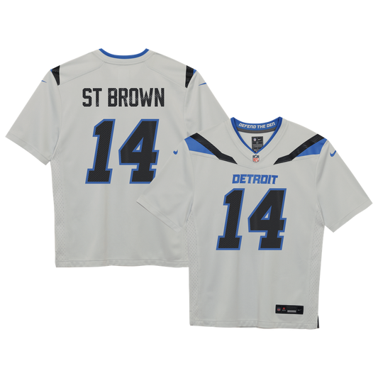 Preschool Detroit Lions Amon-Ra St. Brown Nike Silver 2026 Rivalries Collection Game Jersey - Image 1