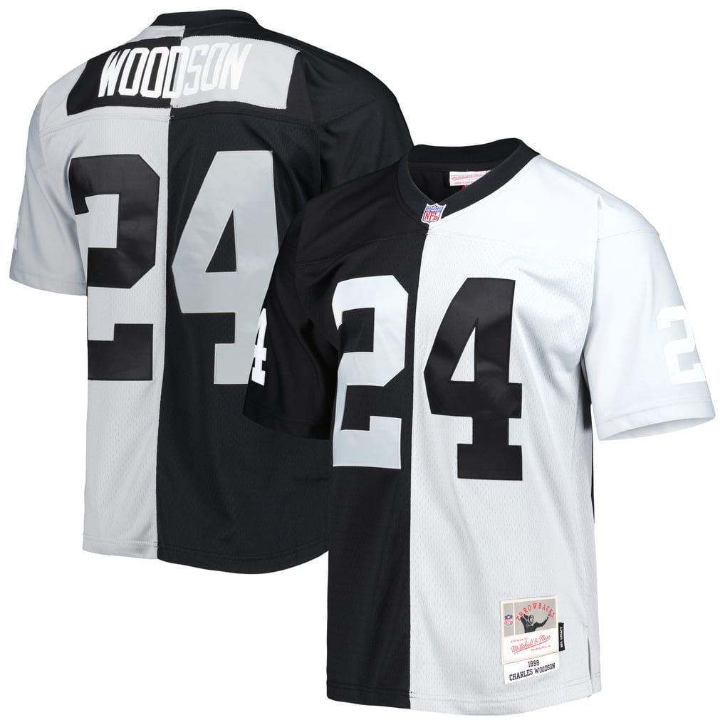 Men's Las Vegas Raiders Charles Woodson Mitchell & Ness Black/Silver 1998 Split Legacy Replica Jersey - Image 1