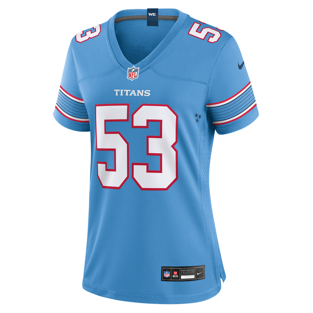 Women's Tennessee Titans Anthony Hill Jr. Nike Light Blue Team Game Jersey - Image 3