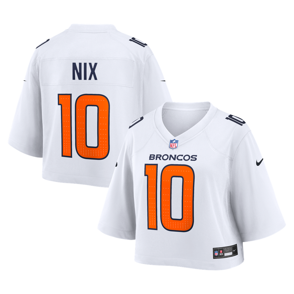 Women's Denver Broncos Bo Nix Nike White Cropped Fashion Game Jersey - Image 1