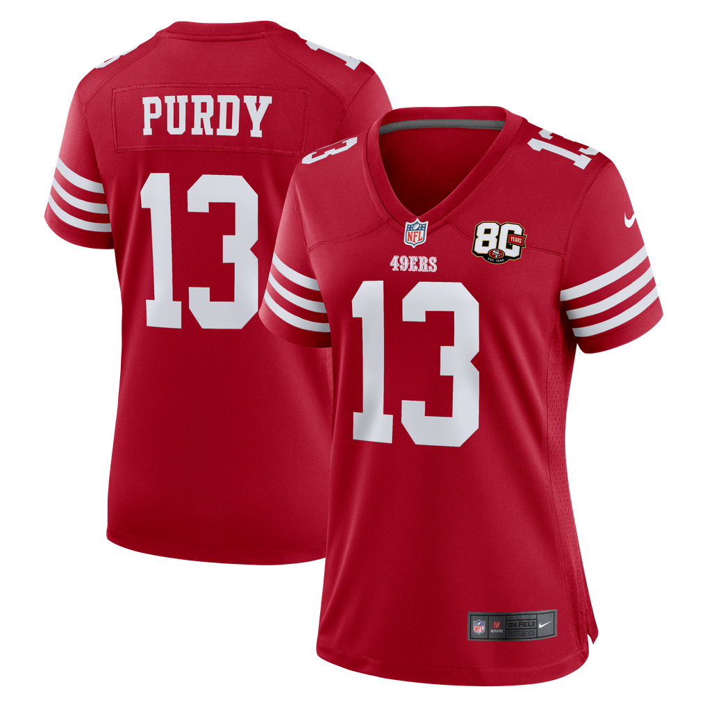 Women's San Francisco 49ers Brock Purdy Nike Scarlet 80th Anniversary Game Jersey - Image 1