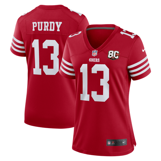 Women's San Francisco 49ers Brock Purdy Nike Scarlet 80th Anniversary Game Jersey - Image 1