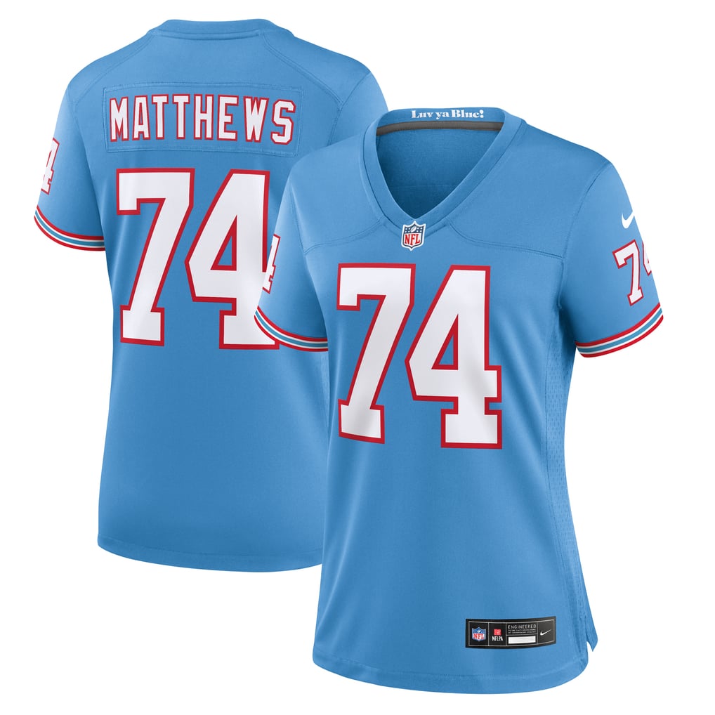Women's Tennessee Titans Bruce Matthews Nike Light Blue Oilers Throwback Retired Player Game Jersey - Image 2