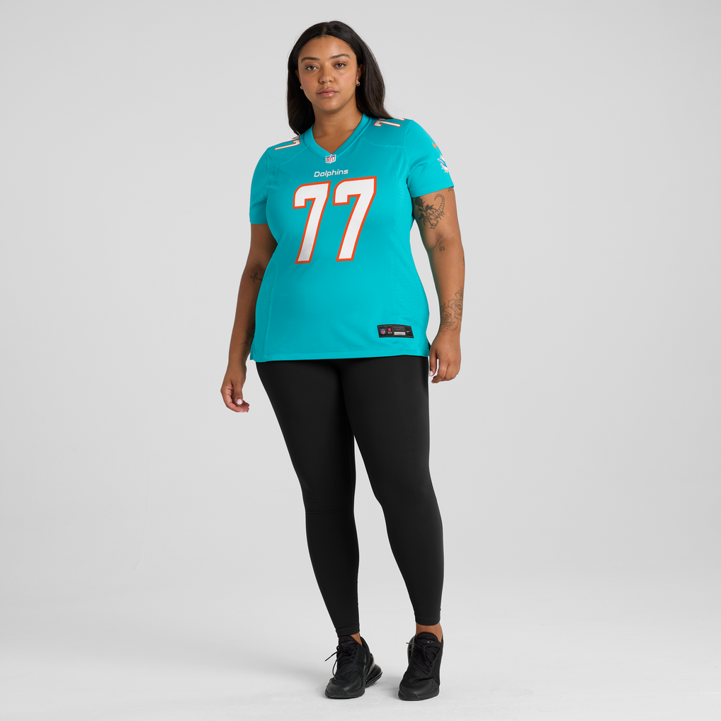 Women's Miami Dolphins Caedan Wallace Nike Aqua Team Game Jersey - Image 5