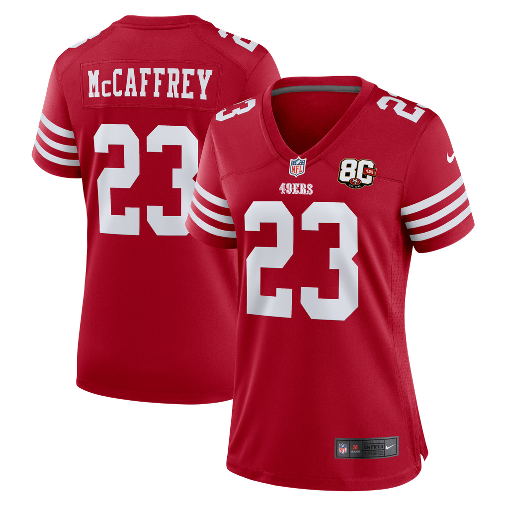 Women's San Francisco 49ers Christian McCaffrey Nike Scarlet 80th Anniversary Game Jersey - Image 1