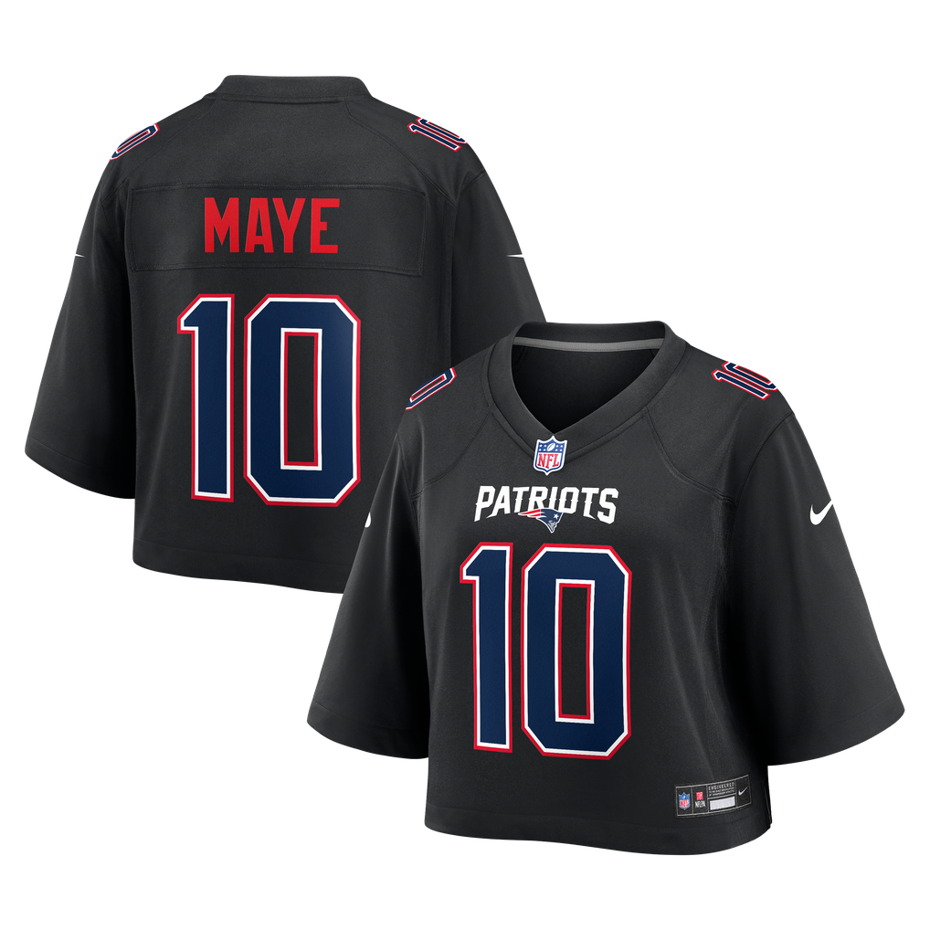 Women's New England Patriots Drake Maye Nike Black Cropped Fashion Game Jersey - Image 2