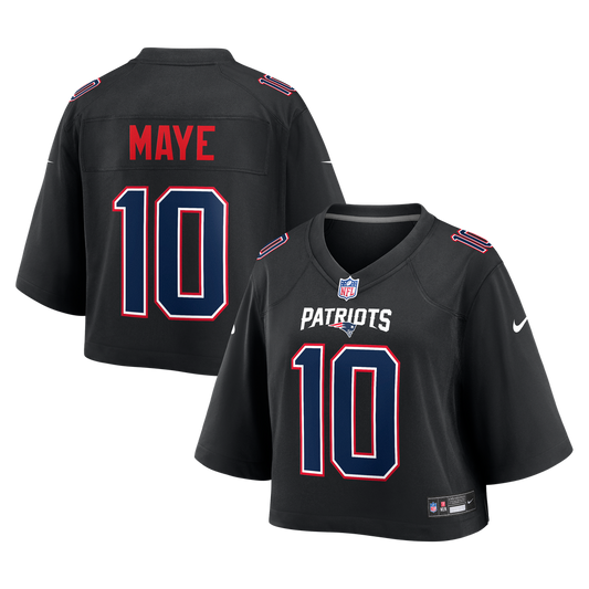 Women's New England Patriots Drake Maye Nike Black Cropped Fashion Game Jersey - Image 1