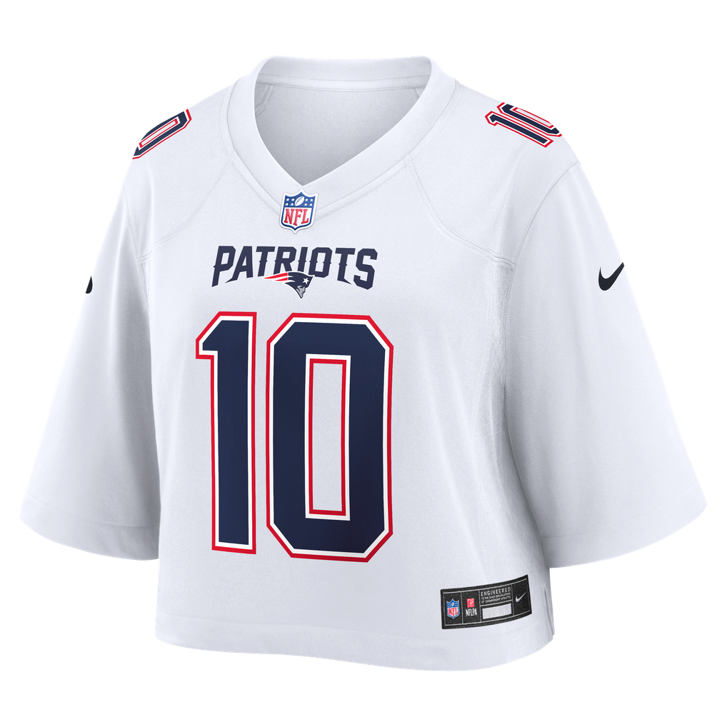 Women's New England Patriots Drake Maye Nike White Cropped Fashion Game Jersey - Image 3