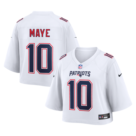 Women's New England Patriots Drake Maye Nike White Cropped Fashion Game Jersey - Image 1