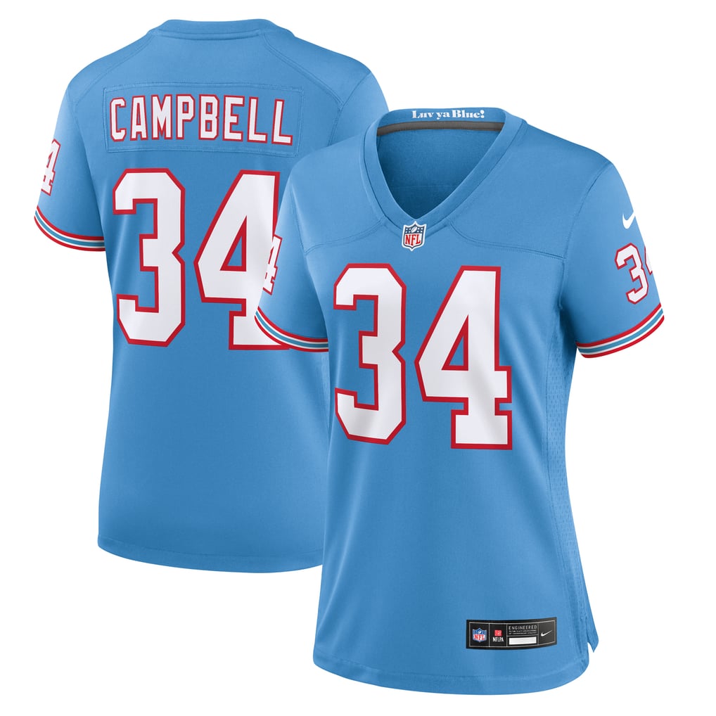 Women's Tennessee Titans Earl Campbell Nike Light Blue Oilers Throwback Retired Player Game Jersey - Image 1