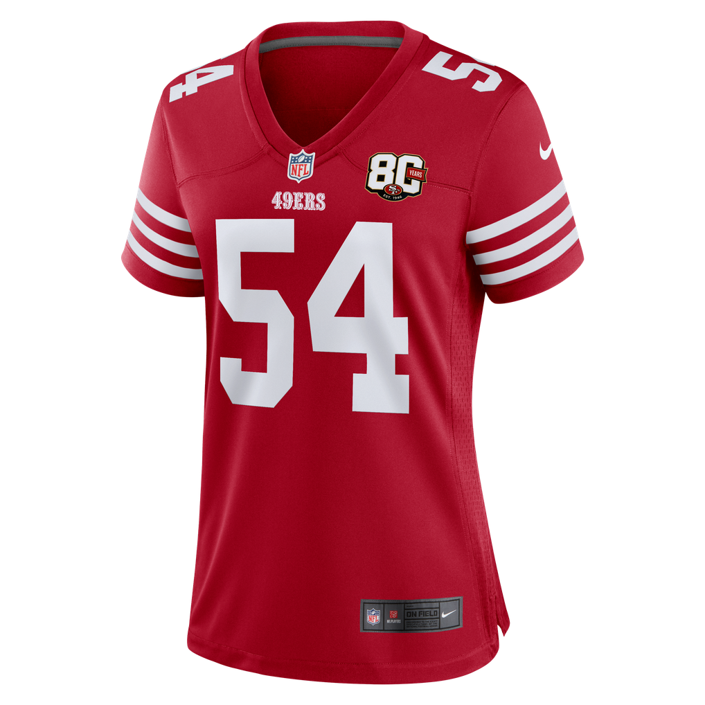 Women's San Francisco 49ers Fred Warner Nike Scarlet 80th Anniversary Game Jersey - Image 3
