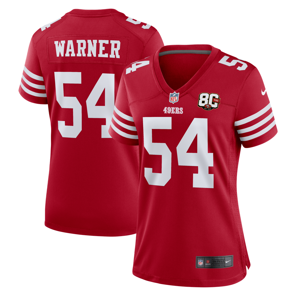 Women's San Francisco 49ers Fred Warner Nike Scarlet 80th Anniversary Game Jersey - Image 1