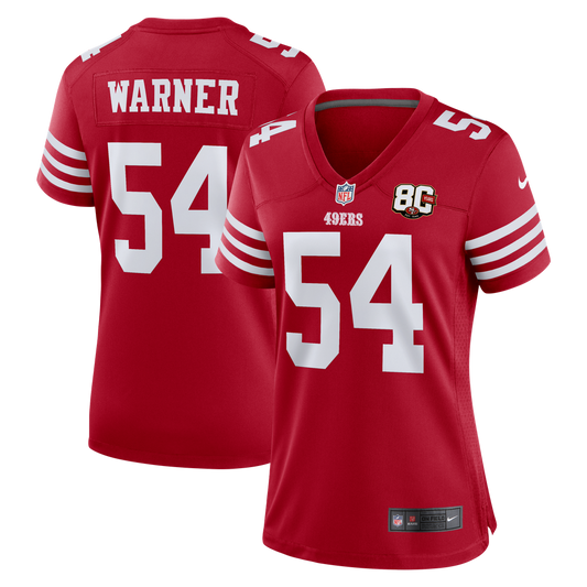Women's San Francisco 49ers Fred Warner Nike Scarlet 80th Anniversary Game Jersey - Image 1