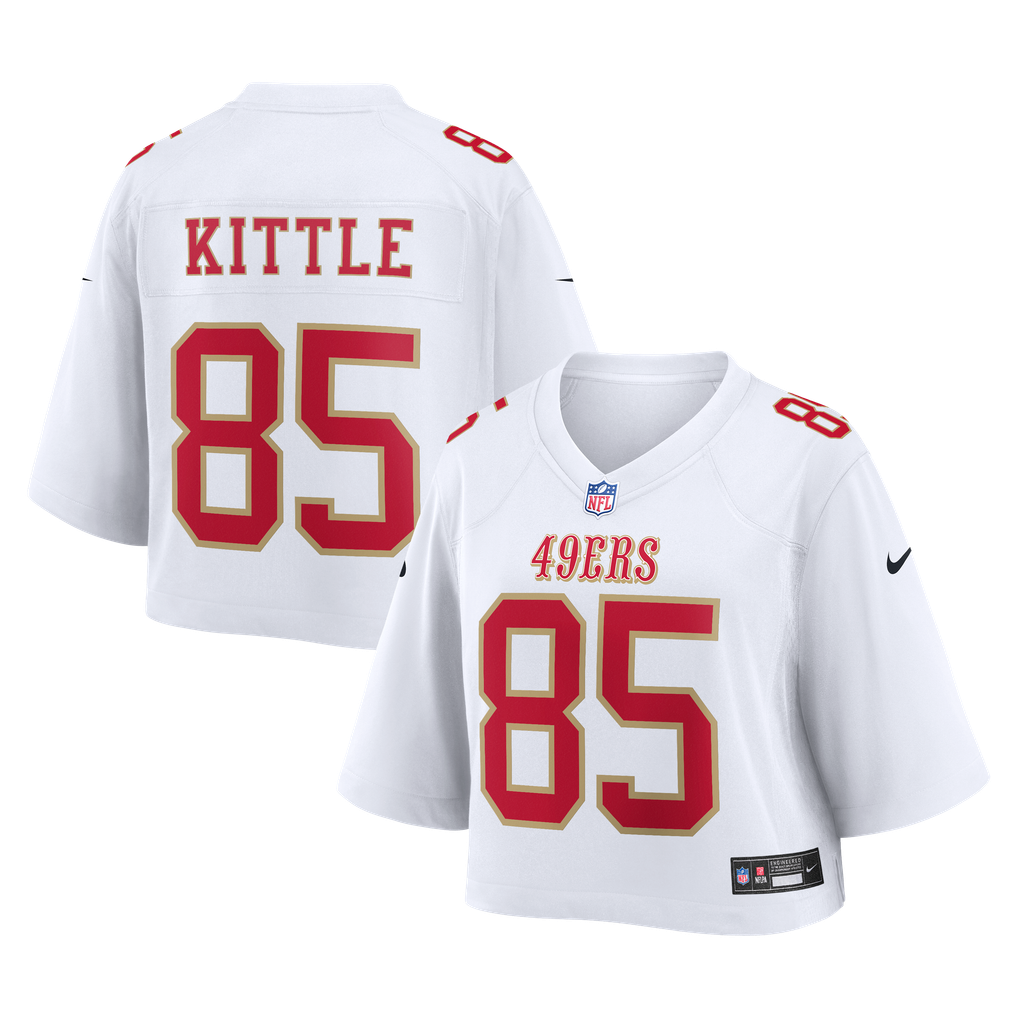 Women's San Francisco 49ers George Kittle Nike White Cropped Fashion Game Jersey - Image 1