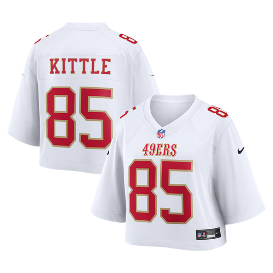 Women's San Francisco 49ers George Kittle Nike White Cropped Fashion Game Jersey - Image 1