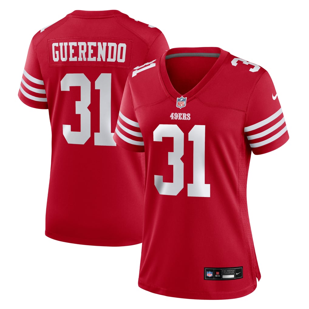 Women's San Francisco 49ers Isaac Guerendo Nike  Scarlet Team Game Jersey - Image 2