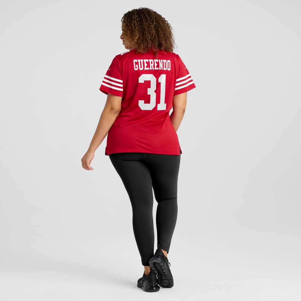 Women's San Francisco 49ers Isaac Guerendo Nike  Scarlet Team Game Jersey - Image 8