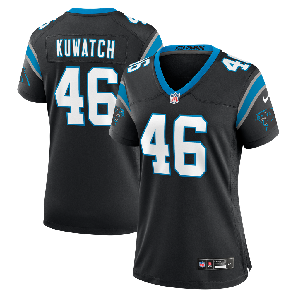 Women's Carolina Panthers Jackson Kuwatch Nike Black Team Game Jersey - Image 1